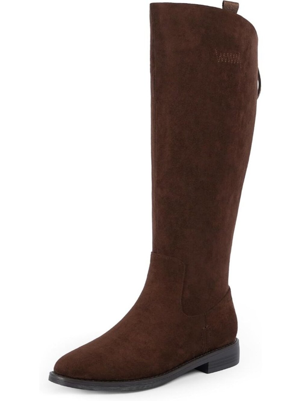 Women's Chocolate Faux Suede Round Toe Flat Retro Opening Low Chunky Heel Boots